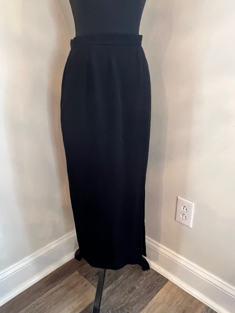 Vintage Valerie Stevens 8P Black Crepe Maxi Skirt-Lined